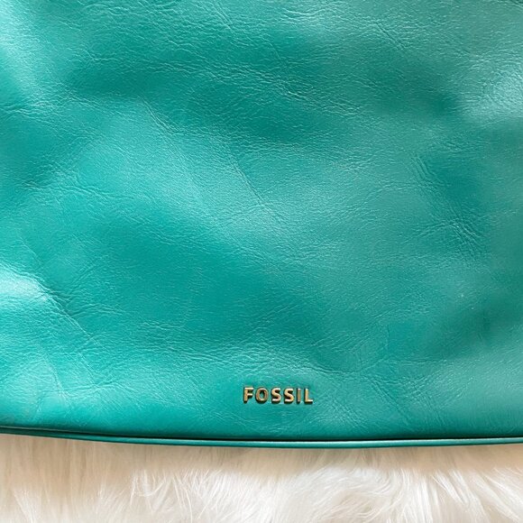 Fossil Teal Blue Green Fanny Leather Convertible Foldover Crossbody Purse Bag - Picture 6 of 11